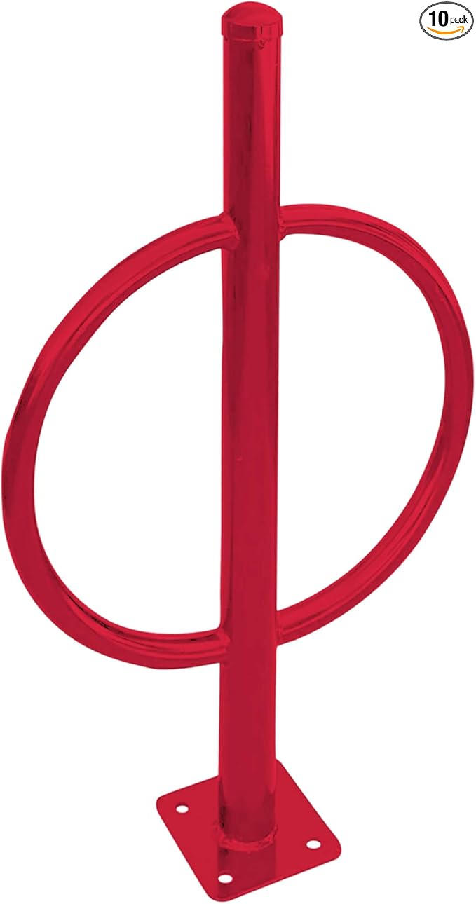 Sandbaggy Post and Ring Bike Rack - Commercial Bike Racks - Galvanized Steel - Anti-Theft Design - In Ground, Apartments, Sidewalks, Industrial (Red, 10)