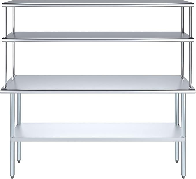 Amgood Stainless Steel Work Table Double Tier Overshelf | NSF (14" x 72" Work Table + 12" Overshelf)