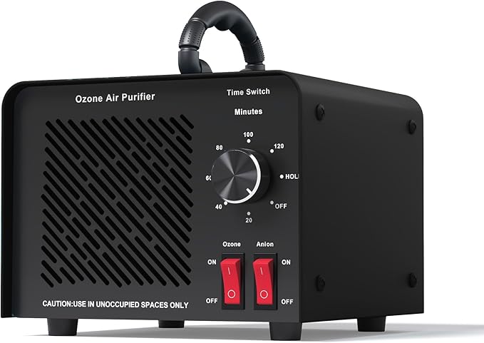 120,000mg/h 0zone Generator High Capacity Ozone Machine & Negative Ion Air Purifier for Home, Car, Pet Odor Removal, O3 Odor Eliminator up to 2,500 Sq. Ft.(Black)