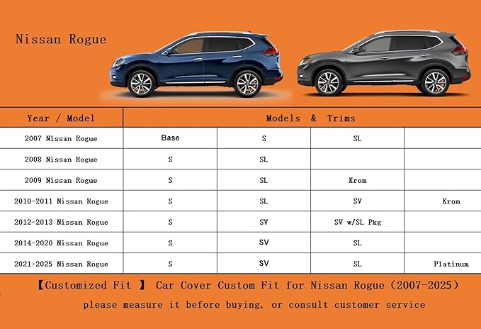 Kayme 6 Layers SUV Car Cover Custom Fit for Nissan Rogue (2007-2025) Waterproof All Weather for Automobiles, Outdoor Full Cover Rain Sun UV Protection.Silver