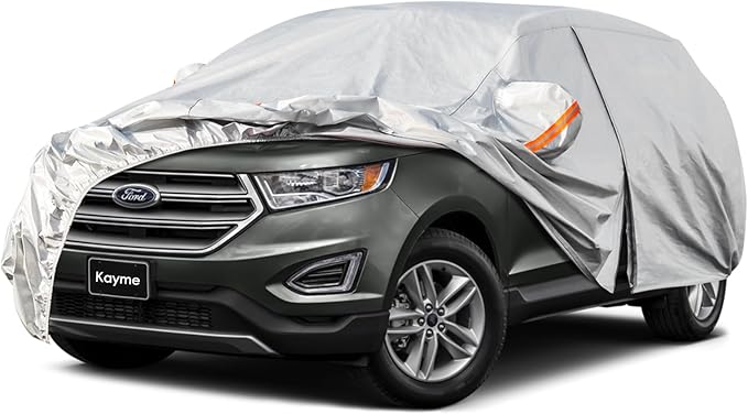 Kayme 6 Layers SUV Car Cover Custom Fit for Ford Edge（2013-2025） Waterproof All Weather for Automobiles, Outdoor Full Cover Rain Sun UV Protection.Silver