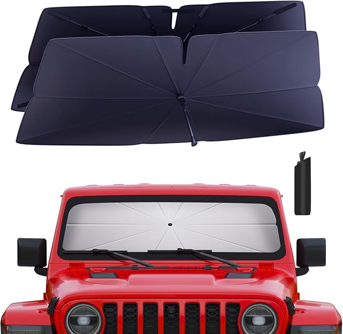 Windshield Sun Shade Umbrella: for Jeep Gladiator(JT)-2020-2025 -4-Layers Front Custom Car Window Shades - Double Thickened Foldable Jeep Gladiator(JT) Sunshades Block UV Keep Cool