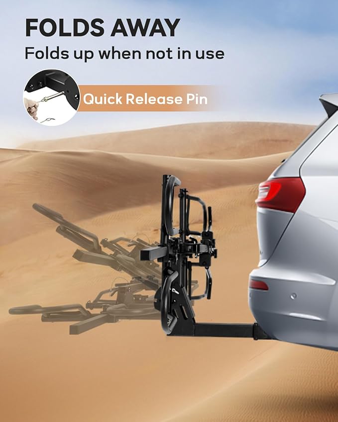 Bike Rack Hitch with Lock, 2 Bike Rack for Car SUV RV Camper Truck Trailer, Hitch Bike Rack for Fat Tire, Mountain Bikes, EBikes and EMTB, 180 lbs Capacity Bike Carrier for 2" Receiver