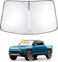 T TGBROS Windshield Sun Shade Custom Fit for 2022-2023 2024 2025 Rivian R1T Accessories Foldable Sun Shield Reflective Polyester Sun Visor Cover Block Heat and Sun Protection