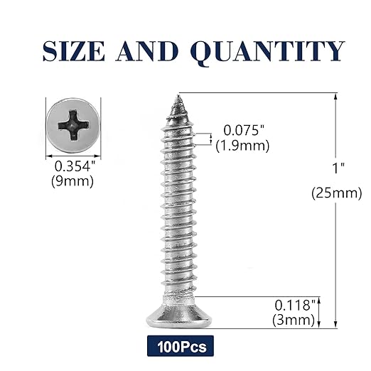 #10 x 1" Wood Screw 100Pcs 18-8 (304) Stainless Steel Screws Flat Head Phillips Fast Self Tapping Drywall Screws by SG TZH