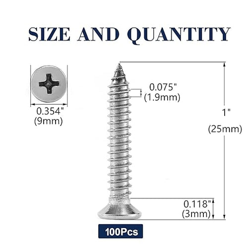 #10 x 1" Wood Screw 100Pcs 18-8 (304) Stainless Steel Screws Flat Head Phillips Fast Self Tapping Drywall Screws by SG TZH