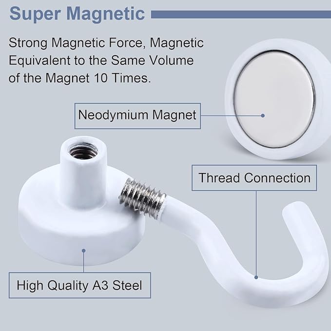 DIYMAG Magnetic Hooks, 30Lbs Strong Heavy Duty Cruise Magnet S-Hook for Classroom, Fridge, Hanging, Cabins, Grill, Kitchen, Garage, Workplace and Office Etc, (20 Pack-White)