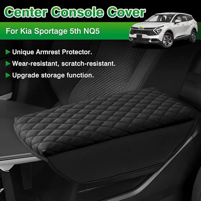 Shademax Custom for Center Console Cover Kia Sportage 2023 2024 2025 2026 Armrest Cover Center Console Cushion Pad PU Leather Armrest Seat Box Cover Protector Sportage Accessories Anti-Scratch Black