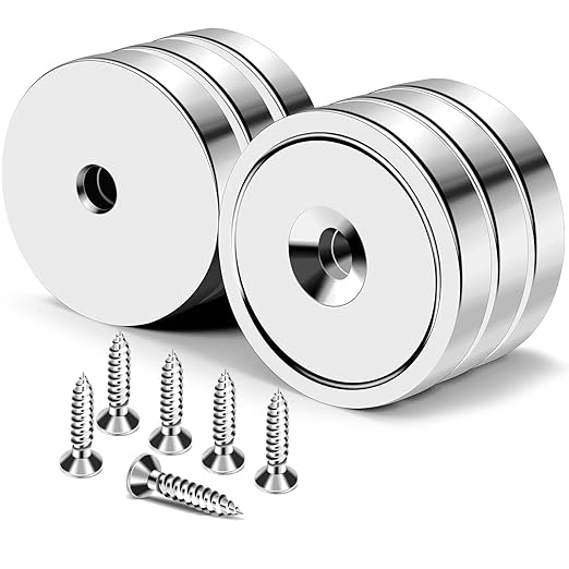 MIKEDE Magnets, 150LB Neodymium Cup Magnets with Super Strong Magnetic Attraction, Heavy Duty Pot Magnet with Hole for Mounting, Rare Earth Magnet with Screw for Hanging, Office, Craft - 6 Pack