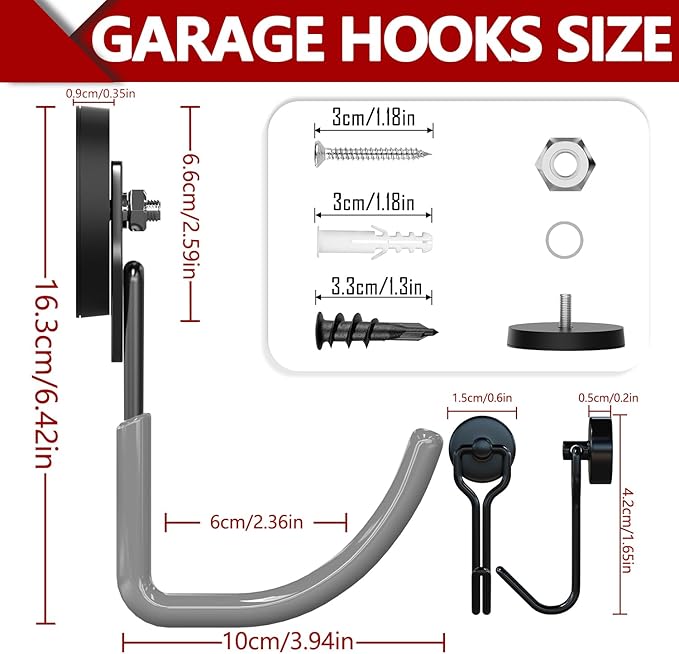 3-H Heavy Duty Magnet Garage Hooks 2 Pack, J Shape Strong Magnetic Hooks for Hanging Cordless Power Drill, Utility Magnetic Tool Holder for Metal Cabinet, Steel Pegboard, Toolbox, Garage(Grey)