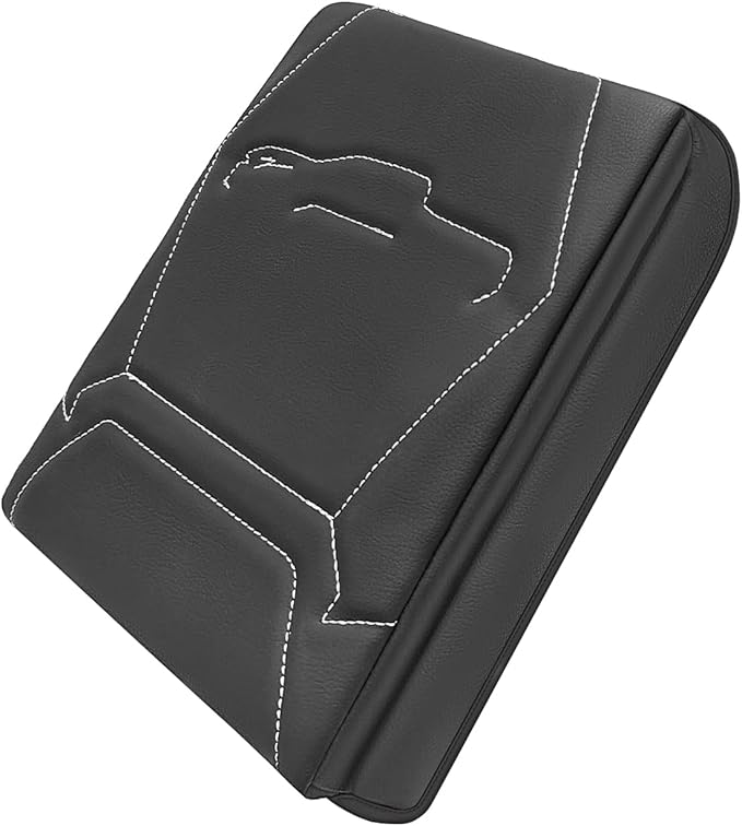 Muslogy Center Console Armrest Cover Compatible with 2024+ Toyota Tacoma 2025+ 4Runner Accessories Armrest Lid Protector Vegan Leather Cushion 1-Inch Extra Thick(Black/Gray Stitching)