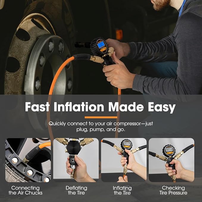 SanHima 2 Tire Inflation Deflation System - Fits up to 200" Wheelbase, Fast High Flow 2-Way Air Down Tire Inflator Deflator for Truck Car Trailer Motocycle