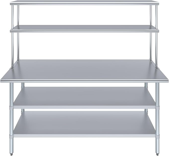 Amgood Stainless Steel Work Table with 2 Shelves | Metal Kitchen Prep Table & Shelving Combo (24" x 72" Table with 2 Shelves + 12" Overshelf)