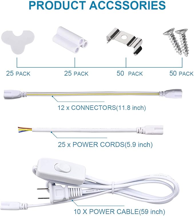 25 Pack,LED Shop Light, 4FT LED Light Fixtures, 60W 6500LM 6000K Cool White, V-Shaped T8 LED Tube Lights, High Output, Clear Cover, 4 Foot LED Shop Lights for Garage