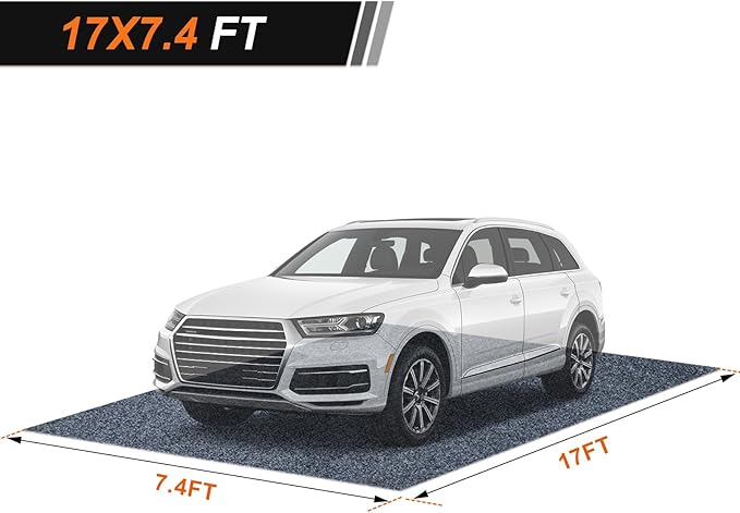 17 * 7.4 Ft Heavy Duty Oil Spill Mat, 6.5mm Thickened Extra Large Garage Floor Mat for Under Car, 1/4" Waterproof Rubber Backing Absorbs Oil Quickly, Washable, Reusable, Durable, Non-Slip