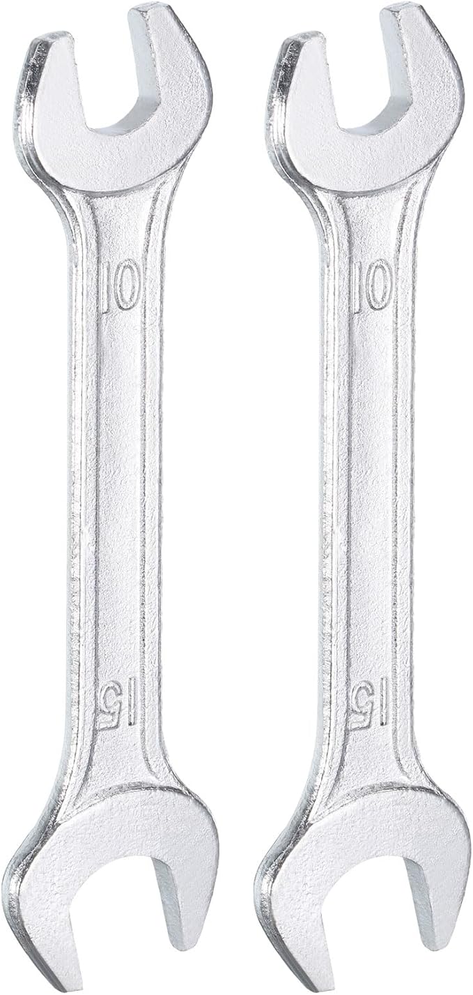 HARFINGTON 2pcs Double Open End Wrench 10mm x 15mm Metric 15 Degree Offset Angle Small Flat Head Wrench Galvanizing Open Ended Spanner for Automotive Repair Furniture Assembly