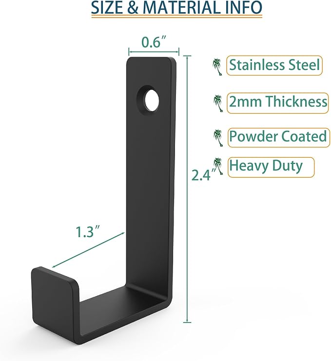 Hooks for Hanging Stainless Steel Heavy Duty Coat Hook Wall Hooks Robe Hanger Hooks Hanging Hat Key Holder for Towel and Bags Indoor Outdoor, (Black-Square, 2.5x1.3inch,8pcs)
