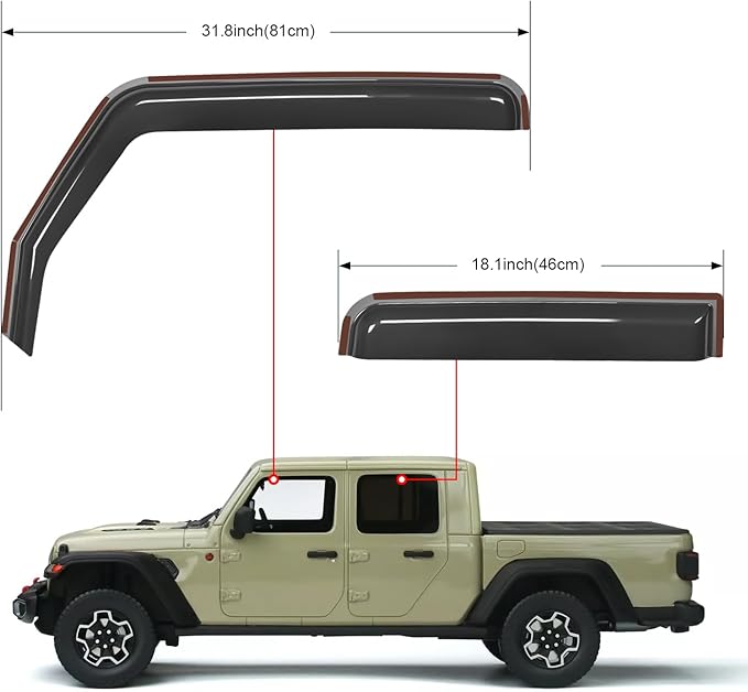 Nilight in Channel Rain Guards for Gladiator 2020 2021 2022 2023 Window Deflectors, Vent Window Visors-4PCS