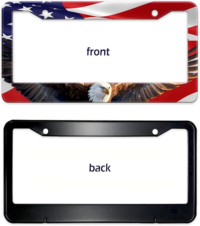 Eagle American Flag License Plate Frame, US Flag Car Tag Frame Holder Covers, Metal Aluminum Rustproof Car Accessories for Men Women 2 Holes with Screws