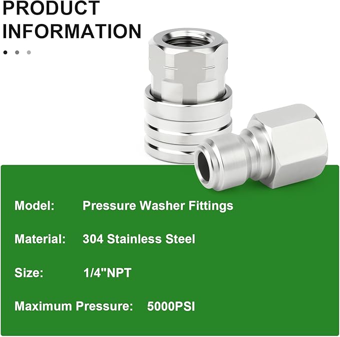 TAISHER 12PCS 304 Stainless Steel Pressure Washer Adapter Kit, Quick Connect Fittings，1/4" Female