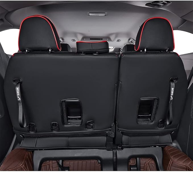 EKR Sienna Seat Covers for 2021-2025 Toyota Sienna XLE,XSE,Limited,Platinum,7 Seats,2nd Row Captain Chairs W/NO Legrest,Leather Seat Covers Full Set,Car Seat Protectors(Black with Red Piping)