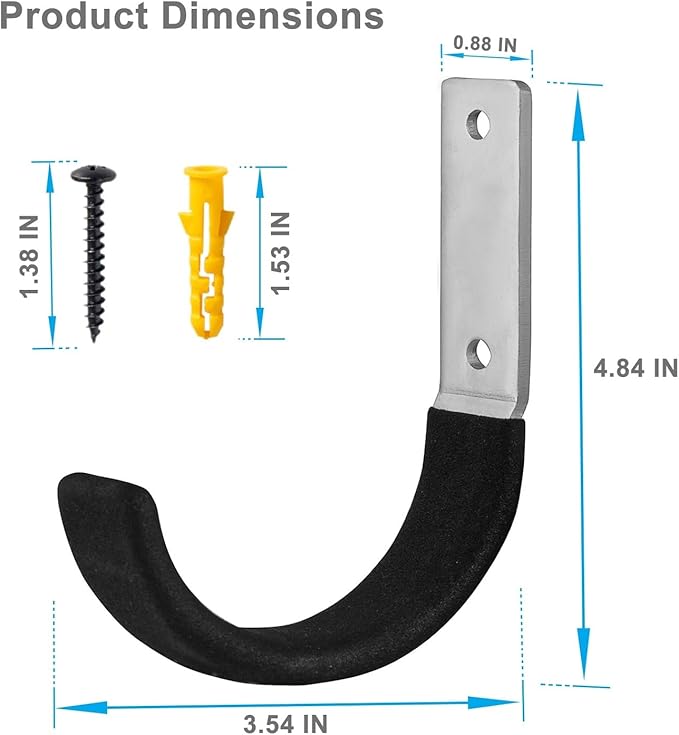 Garage Storage Ladder Hanger 2 Pcs, Upgraded Hose Hanging Hooks, Yard Tool Hangers for Garage Wall, Shovel and Rake Holders, Heavy Duty Utility J-Hooks for Hanging Tools, Ladders, Bicycles