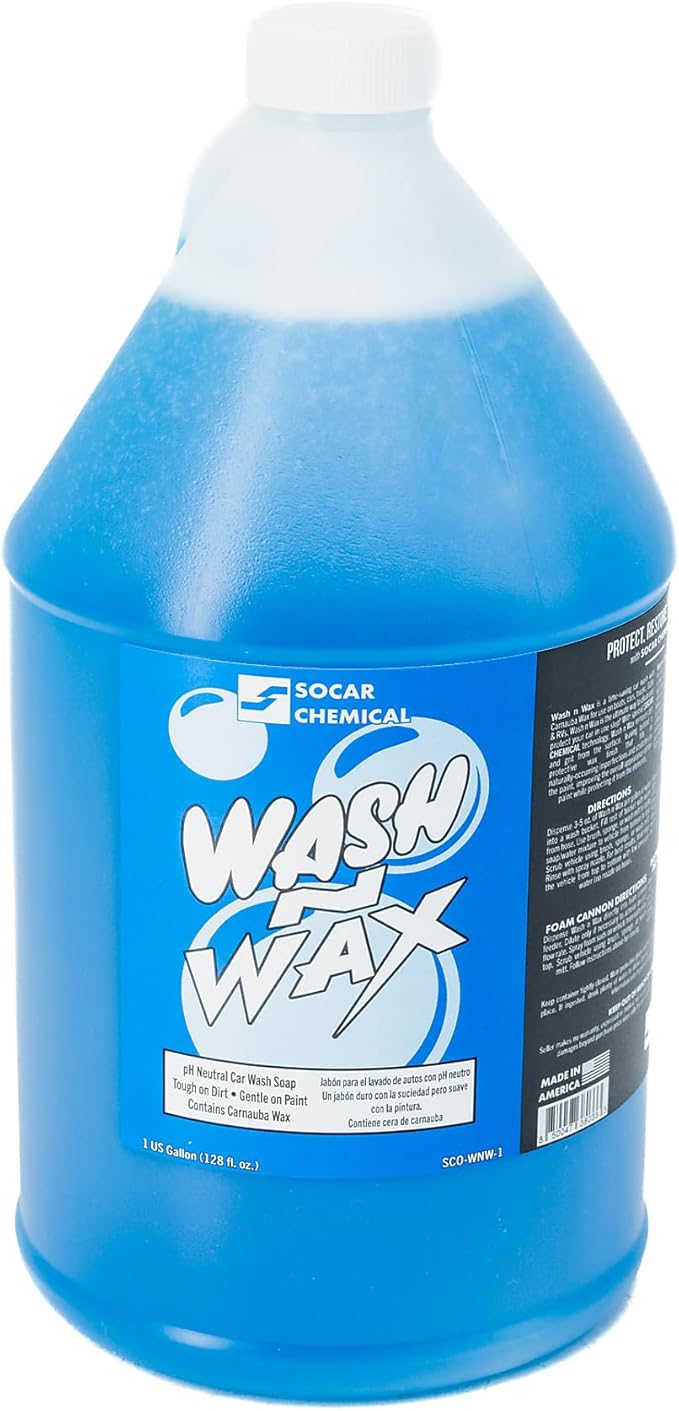 SOCAR Wash N Wax Car Wash Soap - pH Neutral, Carnauba Wax, 4 Gal., Model# SCO-WNW-4