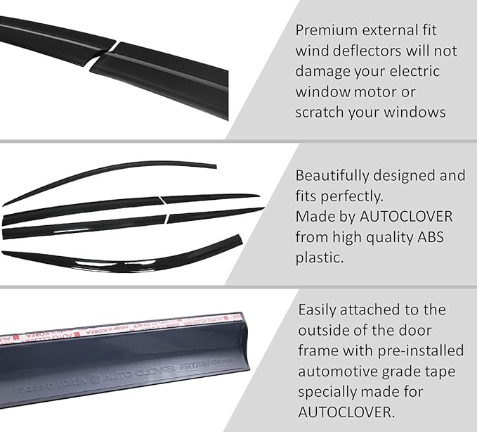 AUTOCLOVER Tape-On Rain Guards Window Visors 6 Pcs Set for Honda Civic Sedan 4dr 2016 2017 2018 2019 2020 2021 / Window Deflectors, Out-Channel Vent Shades (Smoked)