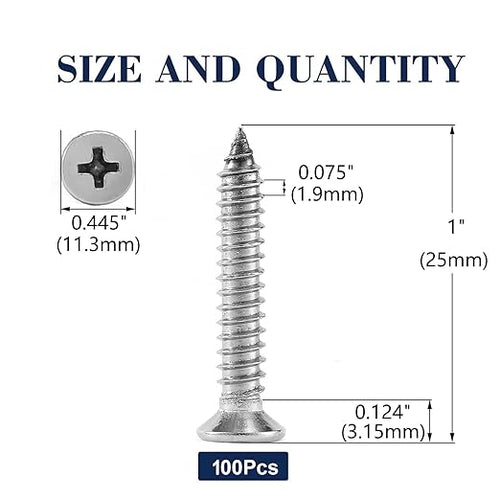 #14 x 1 Wood Screw 100Pcs 18-8 (304) Stainless Steel Screws Flat Head Phillips Fast Self Tapping Drywall Screws by SG TZH
