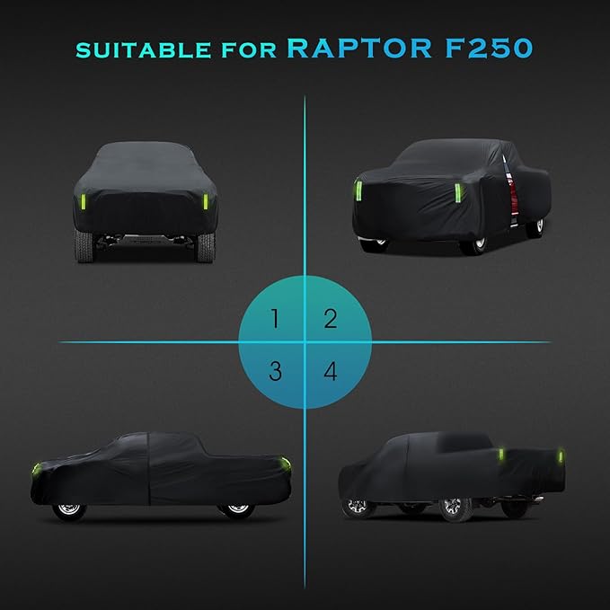 Car Cover Waterproof All Weather，Full Outdoor Pickup Truck Cover Rain UV Protection, Size T4 Universal Fit for Ford F150 Chevy Silverado Dodge Ram 1500. (Fit Truck Length 243 to 250 inch)