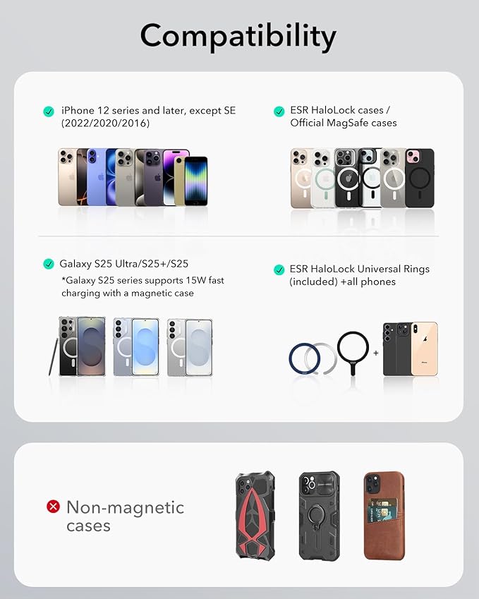 ESR for MagSafe Car Mount, Dashboard Magnetic Phone Holder for Car, 360° Rotation,Car Phone Holder Mount for iPhone 16/16e/15/14/13/12, Galaxy S25, Strong Magnets,Car Accessories(with 2 Mental Rings)