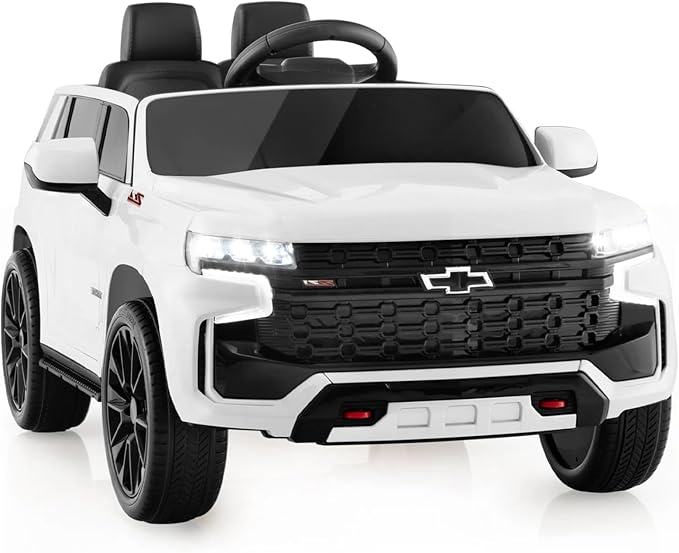 HONEY JOY Ride On Truck, 12V Licensed Chevrolet Tahoe, Chevy Electric Vehicle for Kids, Soft Start, Music, Lights, Battery Powered Ride On Car Toy with Remote Control, Gift for Boys Girls (White)