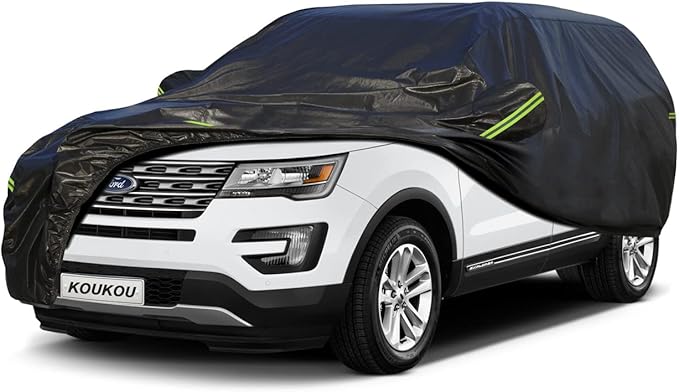 KouKou SUV Car Cover Waterproof All Weather, 7 Layers Outdoor Jeep Car Covers for Automobiles Rain Snow UV Protection, Universal Fit BMW X5, Ford Explorer, Acura MDX, ect.(Length 191-201 inch)
