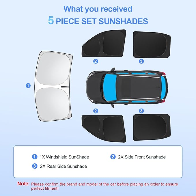 5pcs Car Window Shades for GMC Sierra 1500 2500 3500 (SLT, AT4, Denali) 2019-2025 Accessories,Windshield Side Rear Full Sunshade,Sun Visor UV Blocking, Privacy Protection for Camping Outdoor