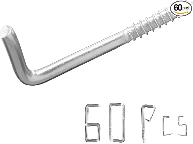 304 Stainless Steel M5 Screw-in Hooks 60 Pcs,7 Shape Screw Hooks,Right Angle Medal Hooks l Shaped Screw in Hooks for Hanging