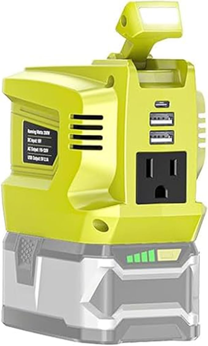 200W Portable Power Inverter Compatible with Ryobi 18V,Ecarke Outdoor Generato Battery Converter with 2 USB&LED&AC Battery Powered Outlet,Convert DC 18V/20V to AC 110V-120V Portable Power Station