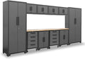 Torin 12 Piece Garage Storage Cabinet Set: Workshop Tool Organizer Chest with Lockers, Shelves and Wood Workbench, Black/Grey