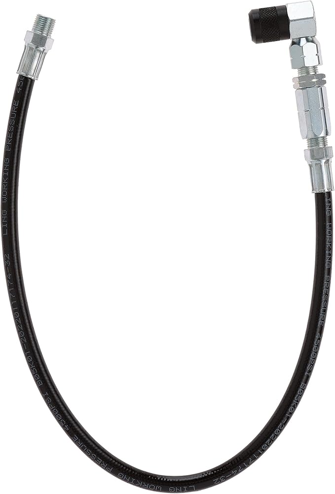 Slippery Pete 90 Degree Grease Gun Coupler - 18 Inch Flex Hose, Threaded Connection, Swivel Head, Grease Gun Fittings Compatible, 31mm Length Head for DIY Mechanics, Garage and Auto Mechanics