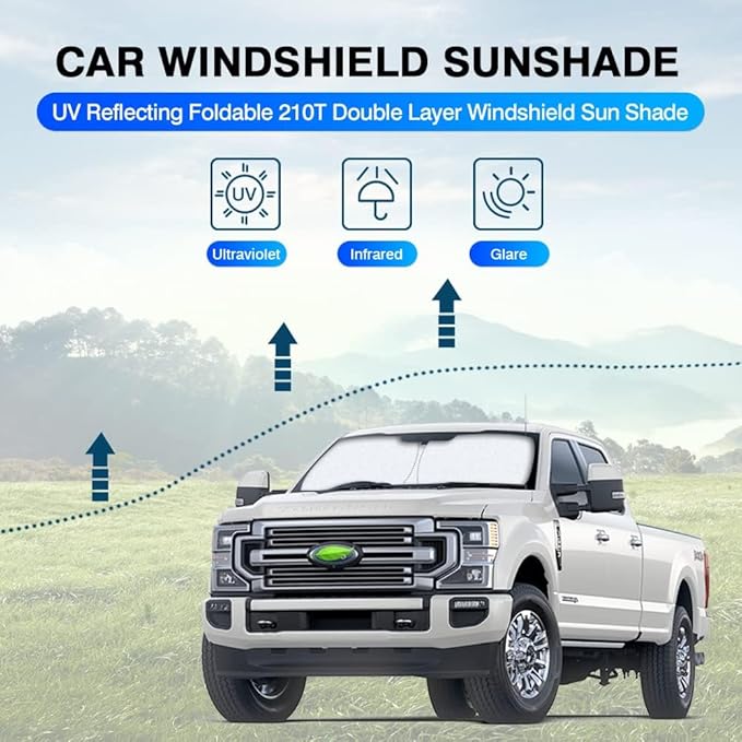 KUST Windshield Sun Shade for 2017-2022 Ford Super Duty F250 F350 F450 Pickup Truck Window Sun Shade Sun Visor Protector Foldable Blocks UV Rays Keep Your Car Cooler