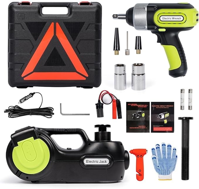 Anbull Electric Car Jack Kit 5 Ton,Hydraulic Car Jack Lift DC12V with Electric Impact Wrench & Inflator for SUV MPV Sedan Truck Tire Change & Garage Repair（Lifting Range 6.1-21.7 inch）