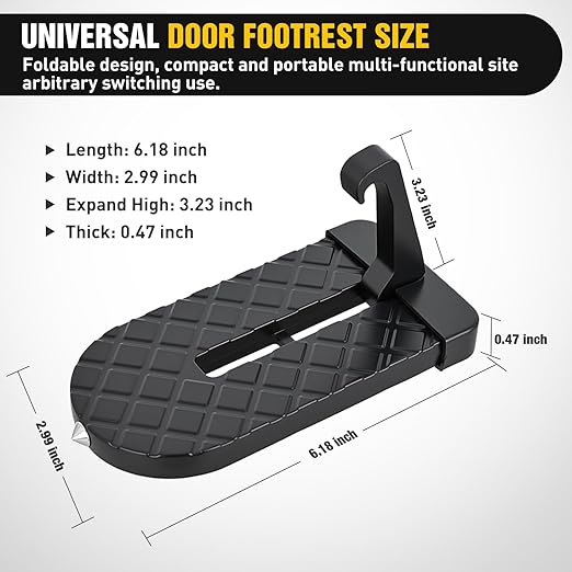 Nilight Car Door Step for Roof Access Universal Car Step Hook for Roof SUV Trucks Folding Aluminum Alloy Vehicle Door Latch Step Pedal with Glass Breaker Safety Hammer, Max Load 400lbs, 2 Pack Black
