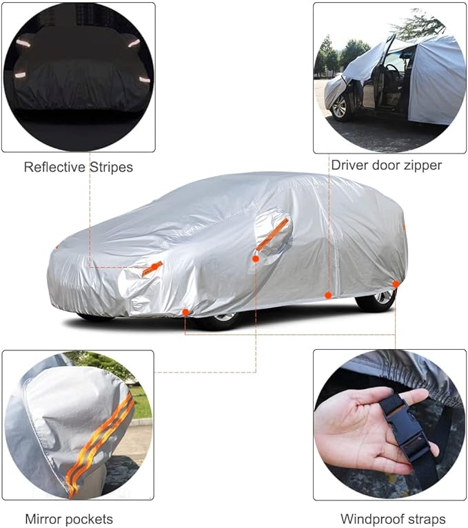 Kayme Car Covers for Automobiles Waterproof All Weather Sun Uv Rain Protection with Zipper Mirror Pocket, Suitable for Audi A4 Avant, Volvo V50 V60 V70, etc. Fit Station Wagon (178 to 190 Inch) 2XL
