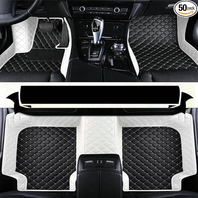 TAHALICustom Colors Car Floor Mats Black Pink for 99.9% Sedan SUV Sports， All-Weather Liners Car Floor mat，Luxury Leather Automotive Floor Mats (Black and White-,3D Floor Mats)