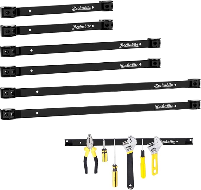 12" 18" 24" Magnetic Tool Holder Strip, Black Magnet Bar, Metal Tool Organizer Rack for Garage Organization, Easy To Install in Workshop, Mounting Screws Included