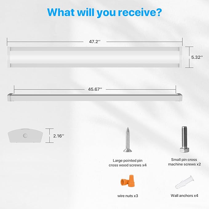 HYPERLITE 4FT LED Wraparound Light 6600LM, 60W/50W/40W, 4000K LED Shop Lights Surface Mounting，AC120V Led Ceiling Wraparound Light for Garage, Office Kitchen, Hallway, Fluorescent Replacement, 4P