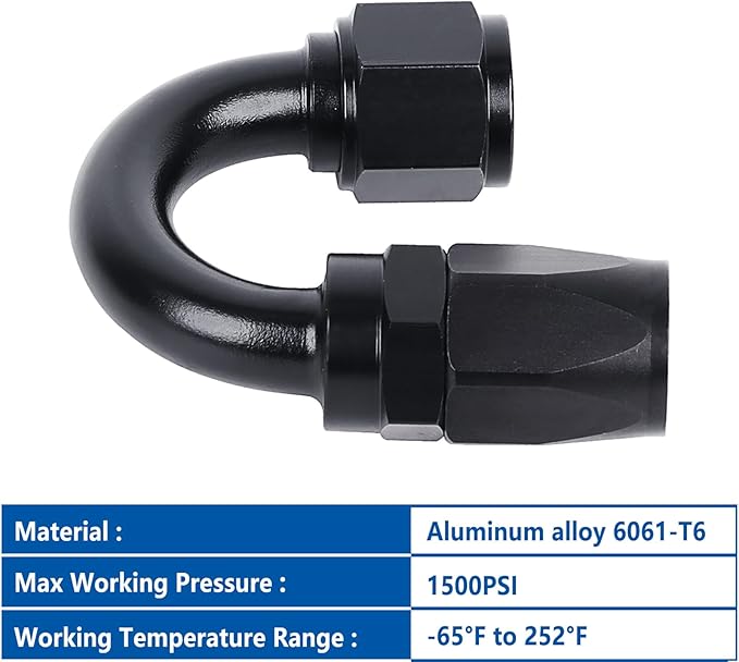 LokoCar 10AN Hose End Fitting 180 Degree Swivel For CPE Braided Hose Black 2Pcs