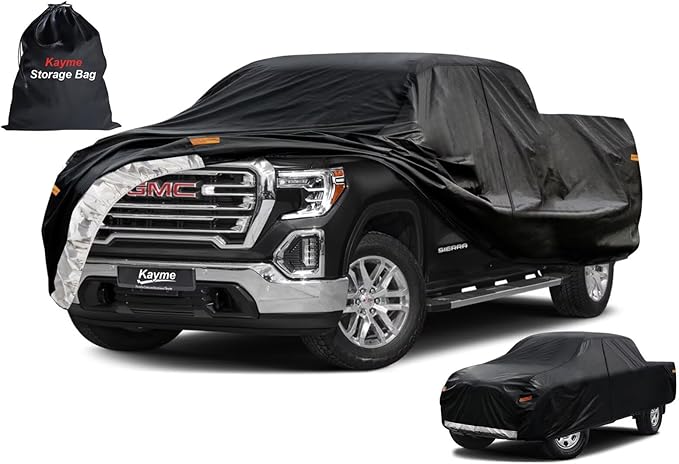 Kayme Truck Cover Custom Fit GMC Sierra(1988-1992) Extended Cab Long Bed. Full Exterior Heavy Duty Outdoor Pickup Truck Car Cover Waterproof All Weather.Car Tarp for Wind Sun Dust Protection.Black