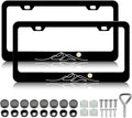 Moon Mountain License Plate Frames - 2 Pack Black Mountain Stainless Steel License Plate Holder,Rust-Proof Waterproof Car Decorative Tag Frame with Screws Fasteners Caps