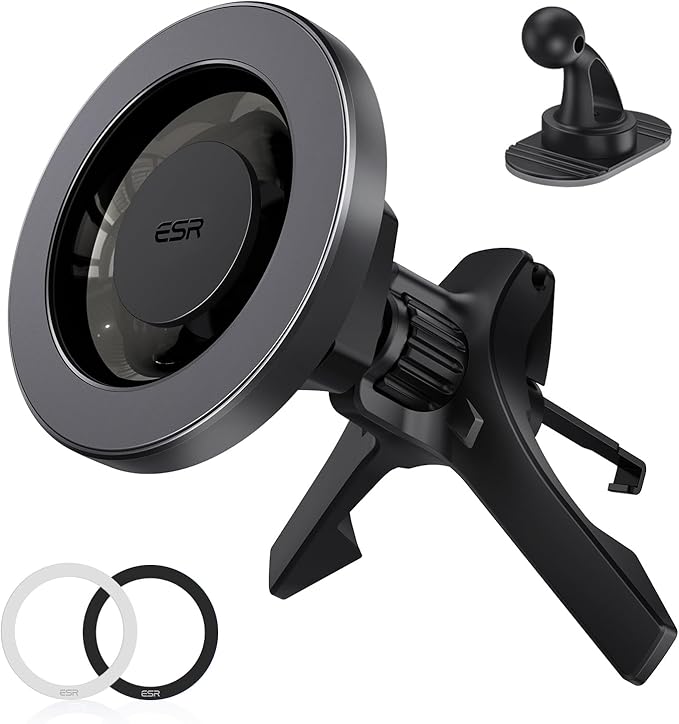 ESR for MagSafe Car Mount, Air Vent/Dashboard Magnetic Phone Holder for Car,Car Phone Holder Mount for iPhone 16/16e/15/14/13/12/Samsung, All Smartphones(2 Metal Rings included),Charging Not Supported