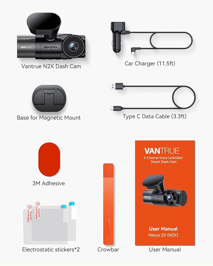 Vantrue N2X 2.7K Uber Dash Cam Front and Inside, 5G WiFi Dual Dash Camera for Car with HDR IR Night Vision, STARVIS 2, GPS, 2.5K/60FPS, LTE Support, 24/7 Parking Mode, Voice Control, Support 512GB Max